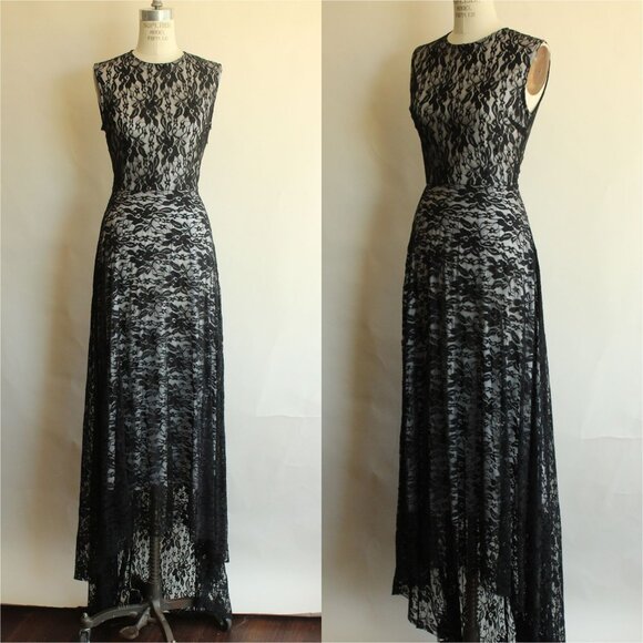 Dresses & Skirts - Black Lace Maxi Dress, Hi Lo Sleeveless Gown, Size Large